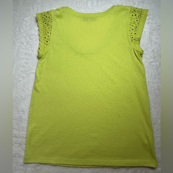 LOFT Bright Chartreuse Knit Crochet Sleeve Tank Size S - Picture 7 of 7